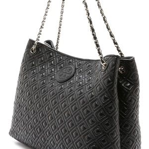 Tory Burch Black Leather Marion Quilted Purse